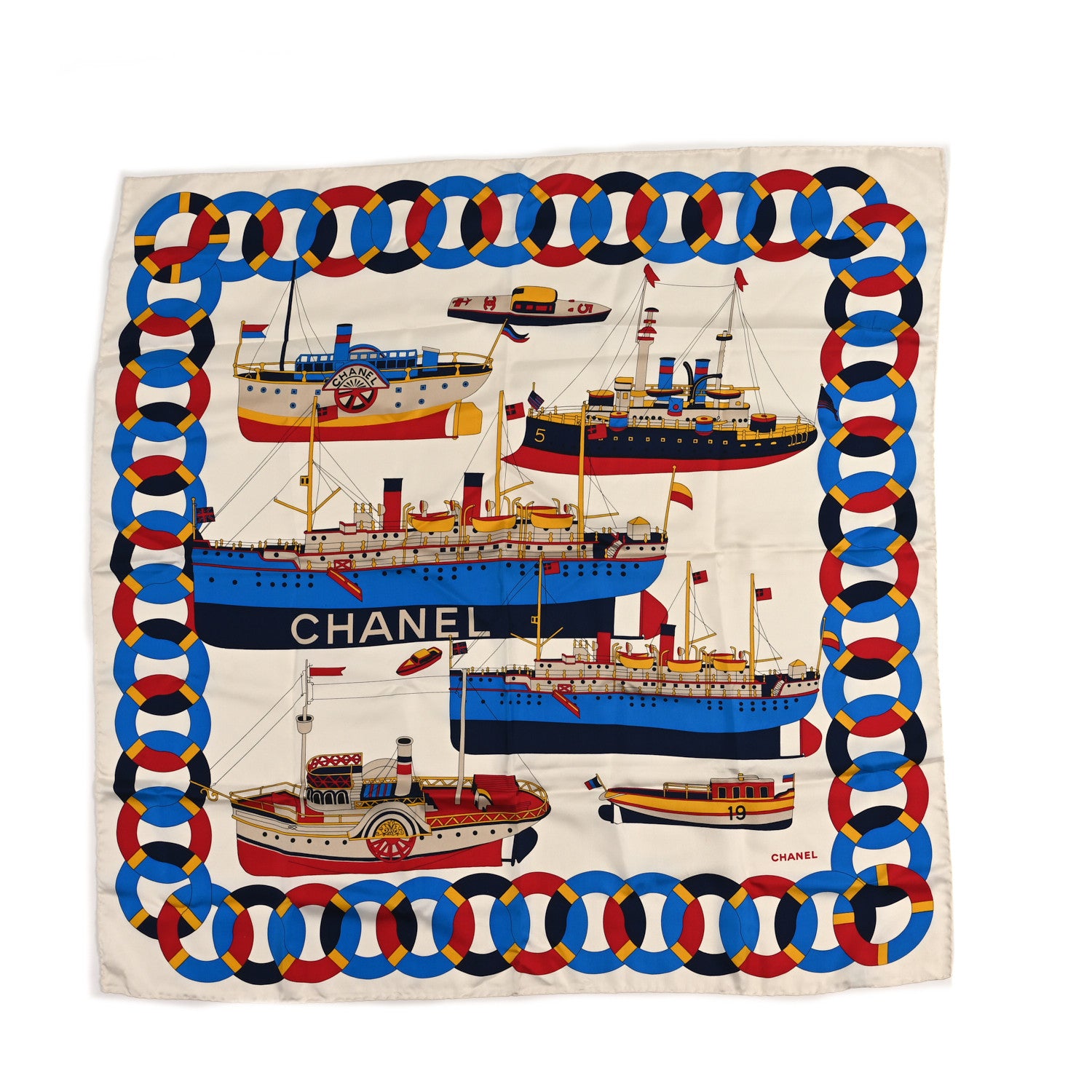 Chanel Silk Cruise Print CC Square Scarf Blue Red White 1 of 3