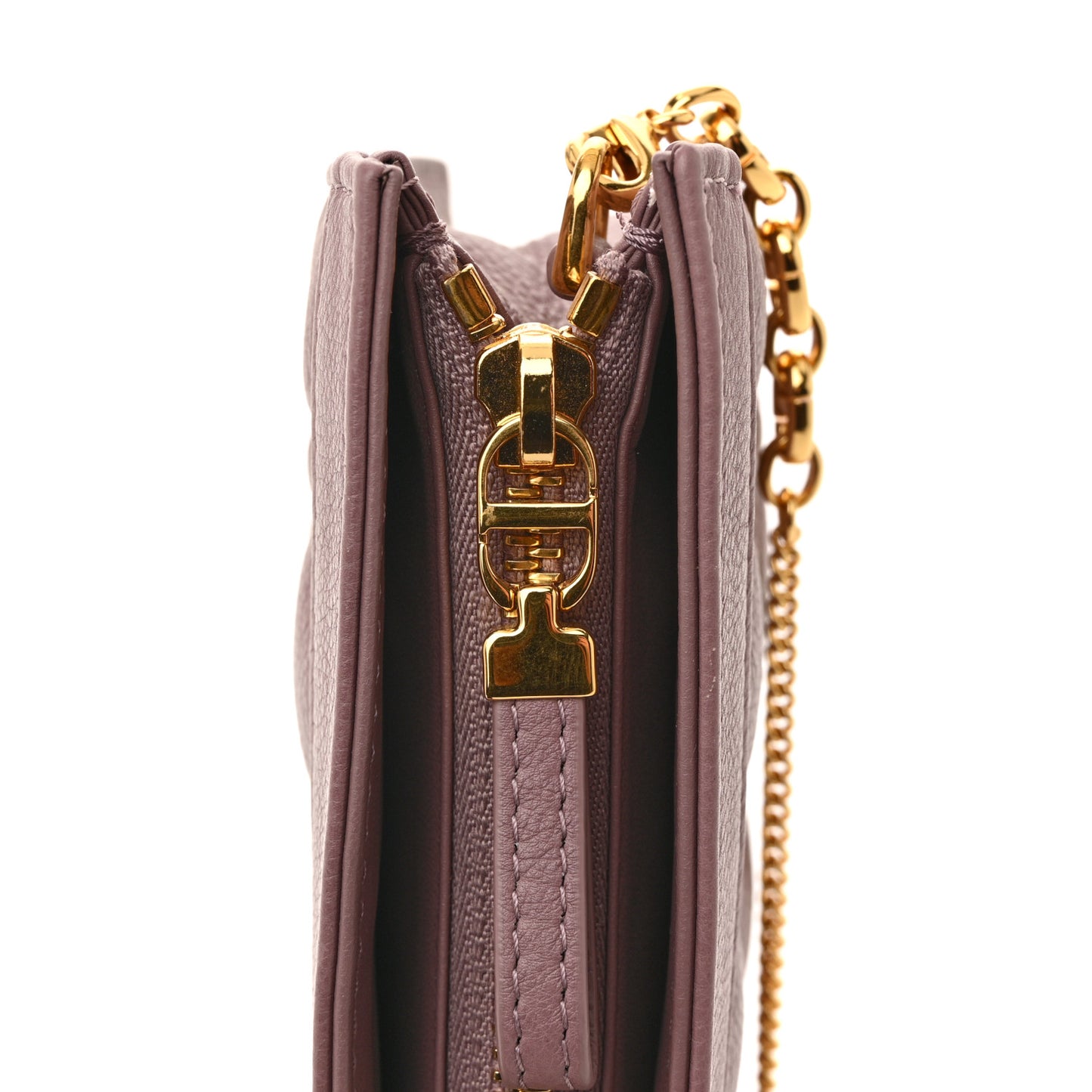 Calfskin Cannage Caro Zipped Pouch With Chain Peony Pink
