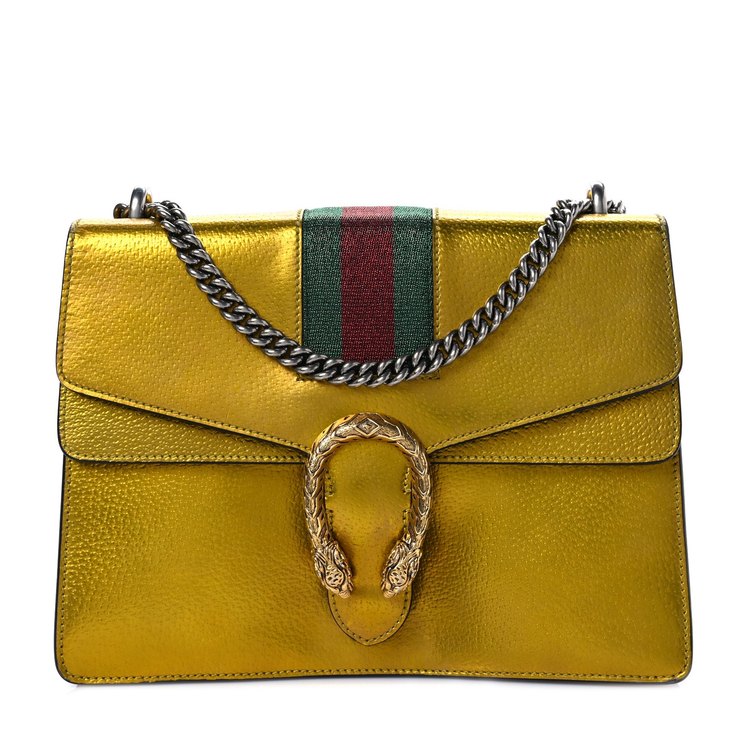 Metallic Calfskin Medium Dionysus Shoulder Bag Yellow