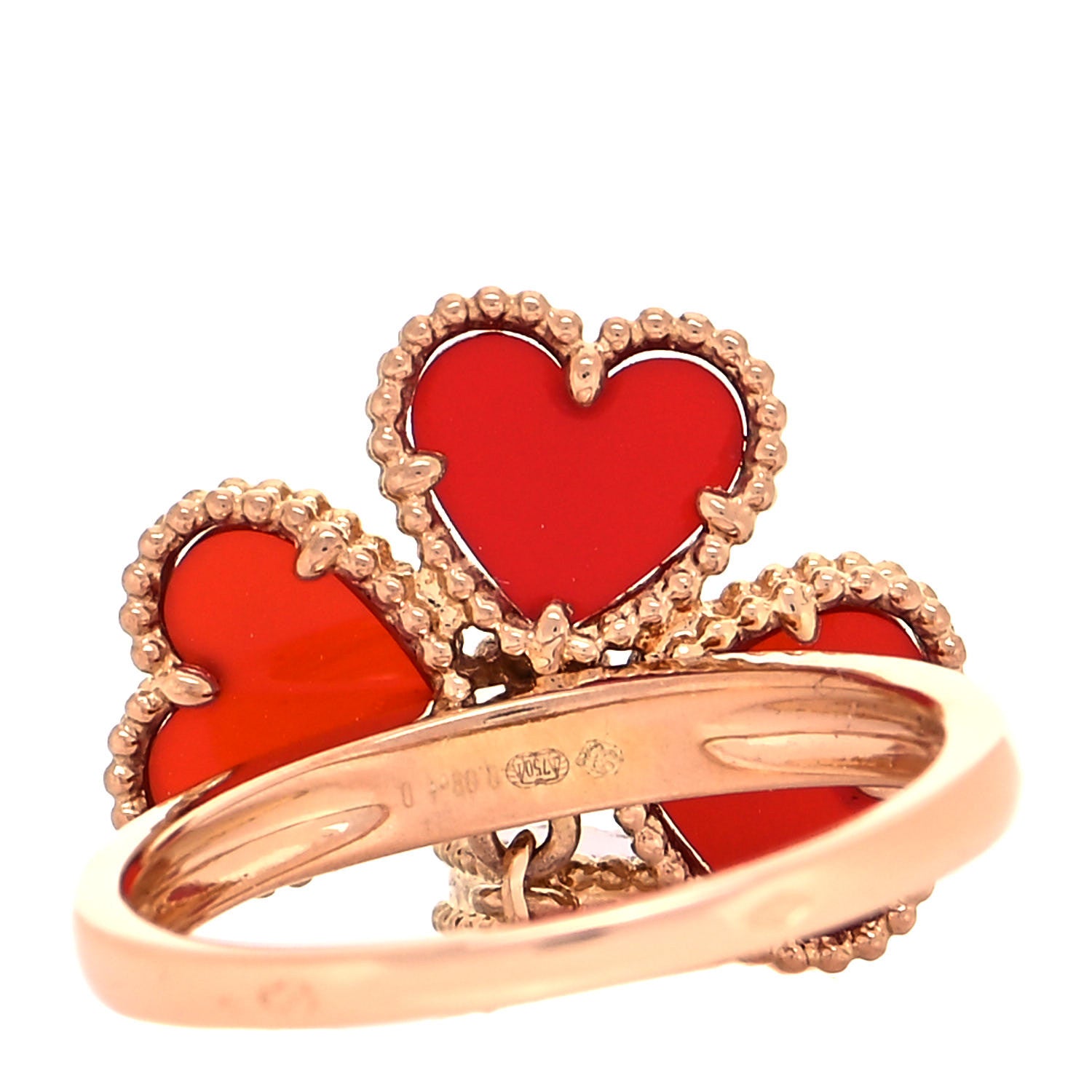 Van Cleef & Arpels 18K Yellow Gold Diamond Carnelian Sweet Alhambra Effeuillage Ring 53 6.5 3 of 5