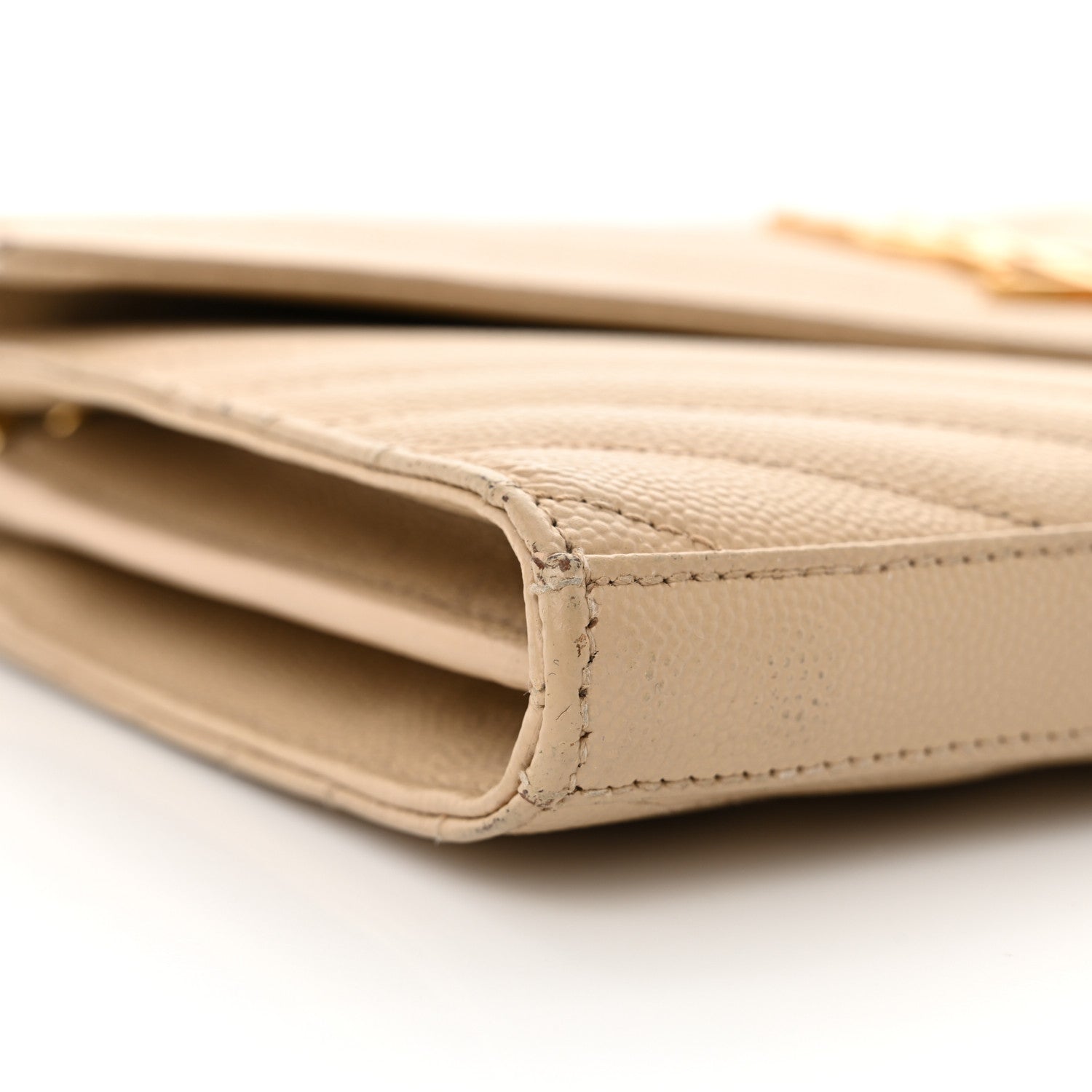 Saint Laurent Grain De Poudre Matelasse Chevron Monogram Chain Wallet Deep Beige 9 of 20