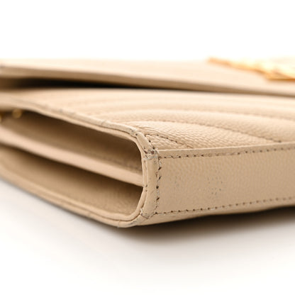 Saint Laurent Grain De Poudre Matelasse Chevron Monogram Chain Wallet Deep Beige 9 of 20