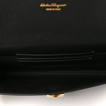 Salvatore Ferragamo Hammered Calfskin Gancio Wallet On Chain Black 4 of 7