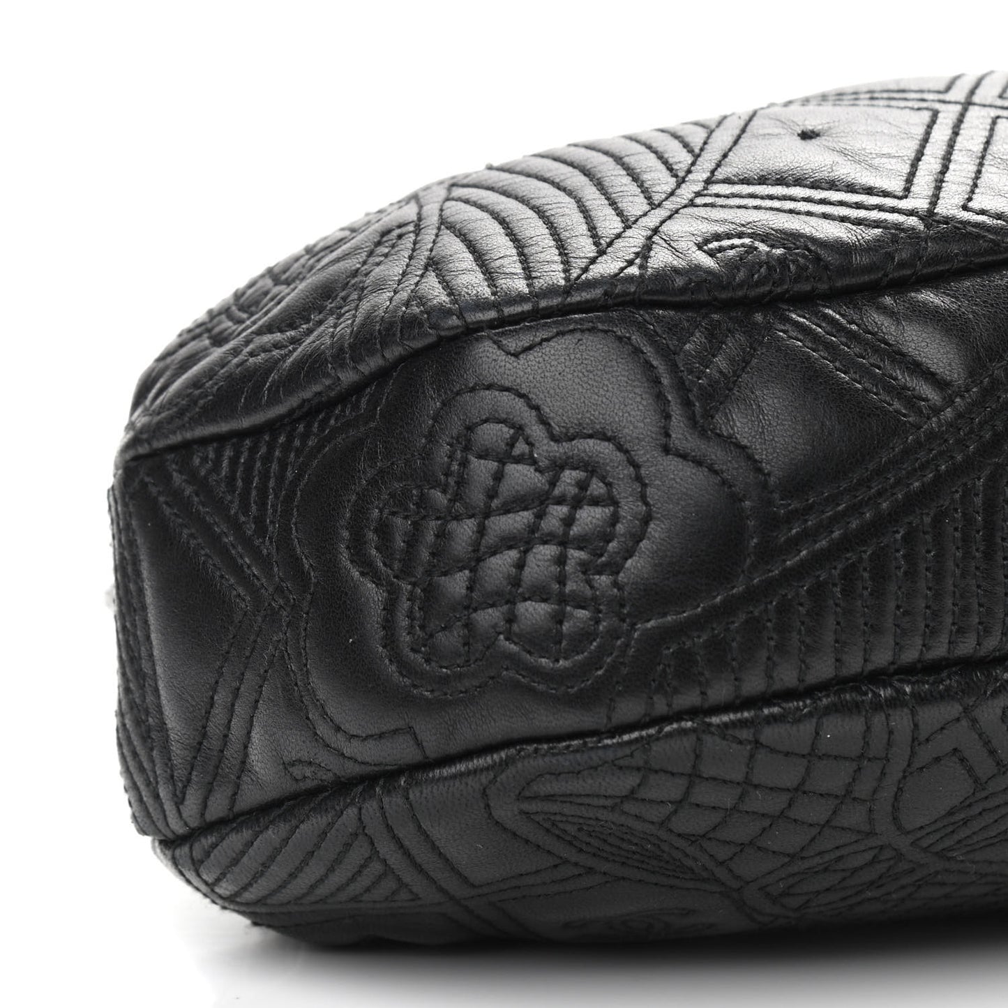 Lambskin Embroidered Frame Bag Black