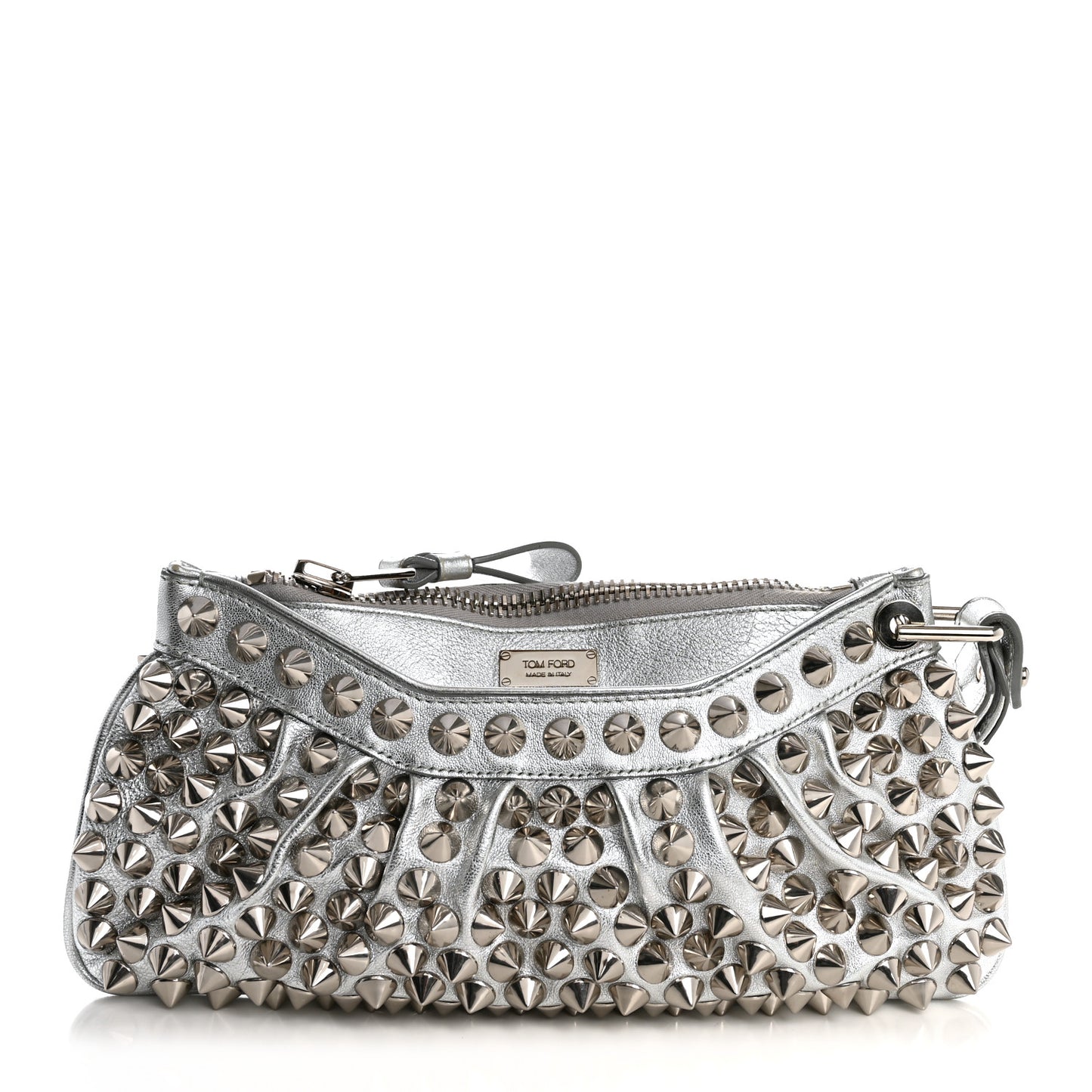 Pebbled Calfskin Studded Clutch Silver