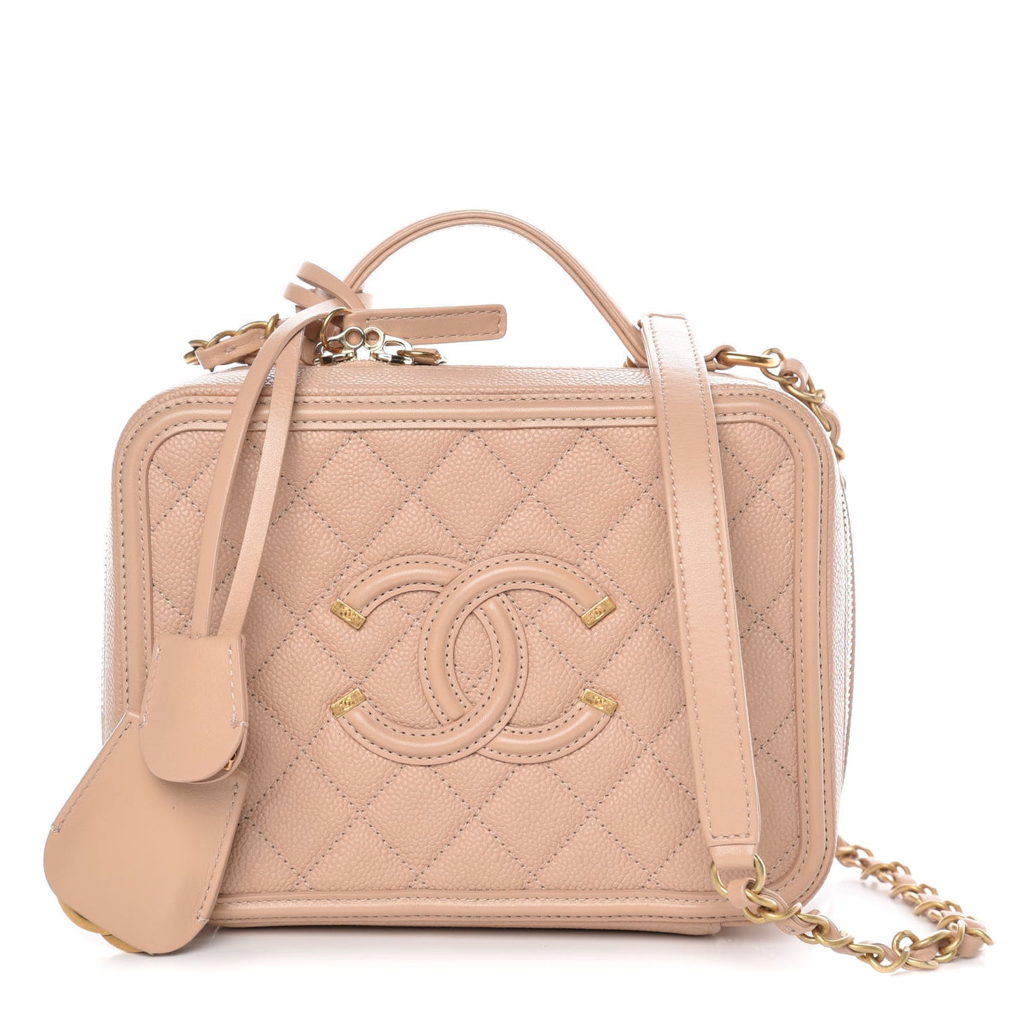 Caviar Quilted Medium CC Filigree Vanity Case Beige