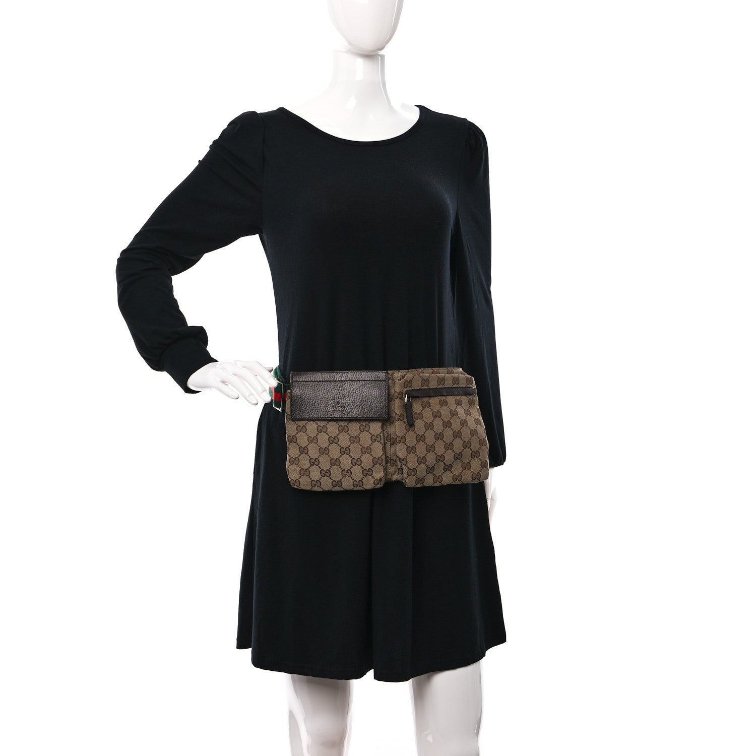 Gucci GG Monogram Web Double Pocket Belt Bag Dark Brown 2 of 12