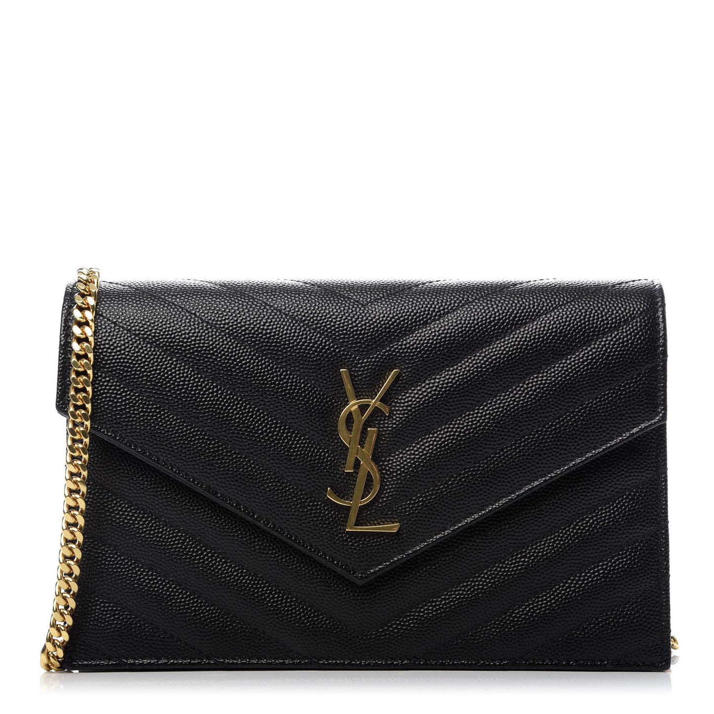 Grain De Poudre Matelasse Chevron Monogram Envelope Chain Wallet Black