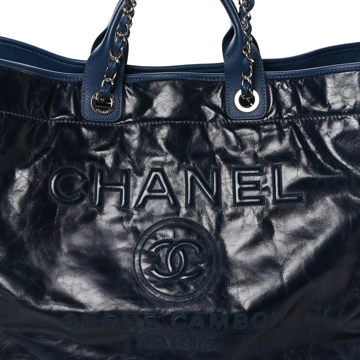 Glazed Calfskin Large Deauville Tote Blue