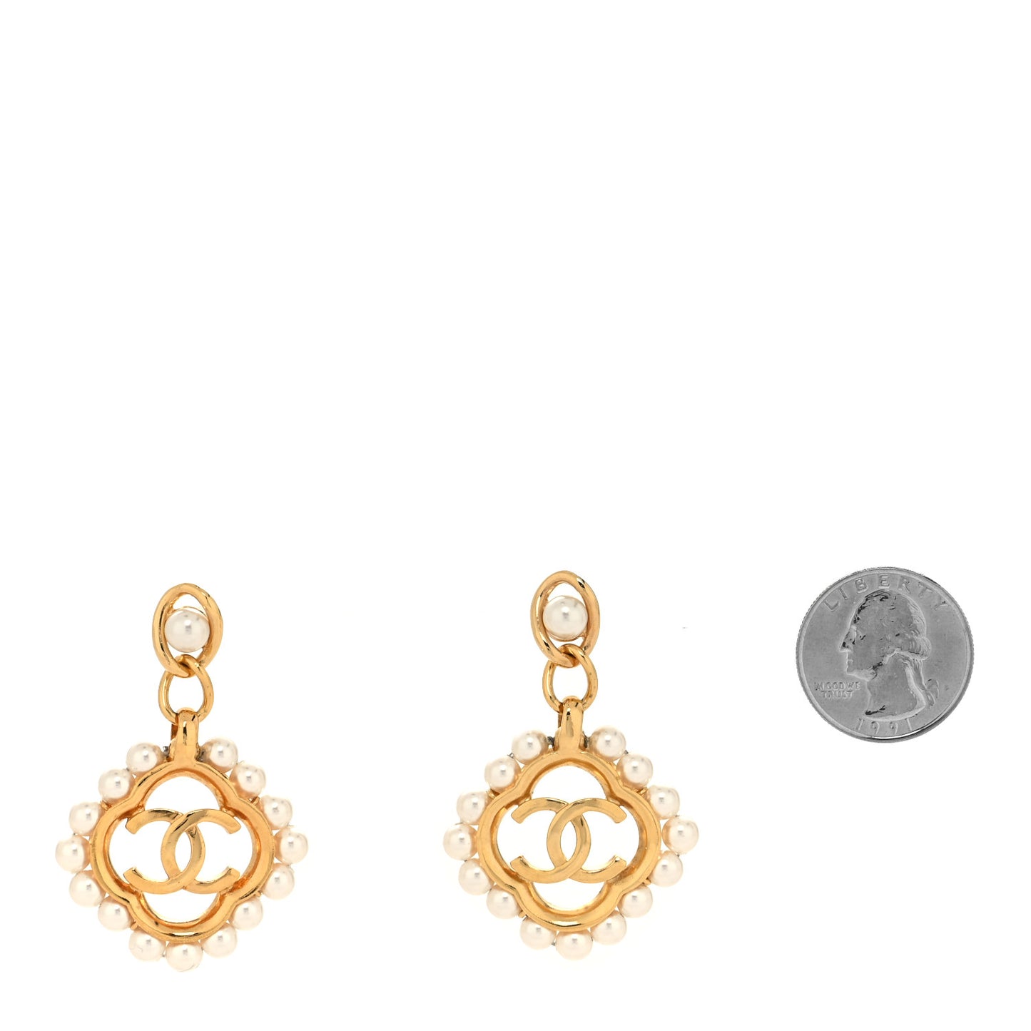 Pearl CC Drop Earrings Gold