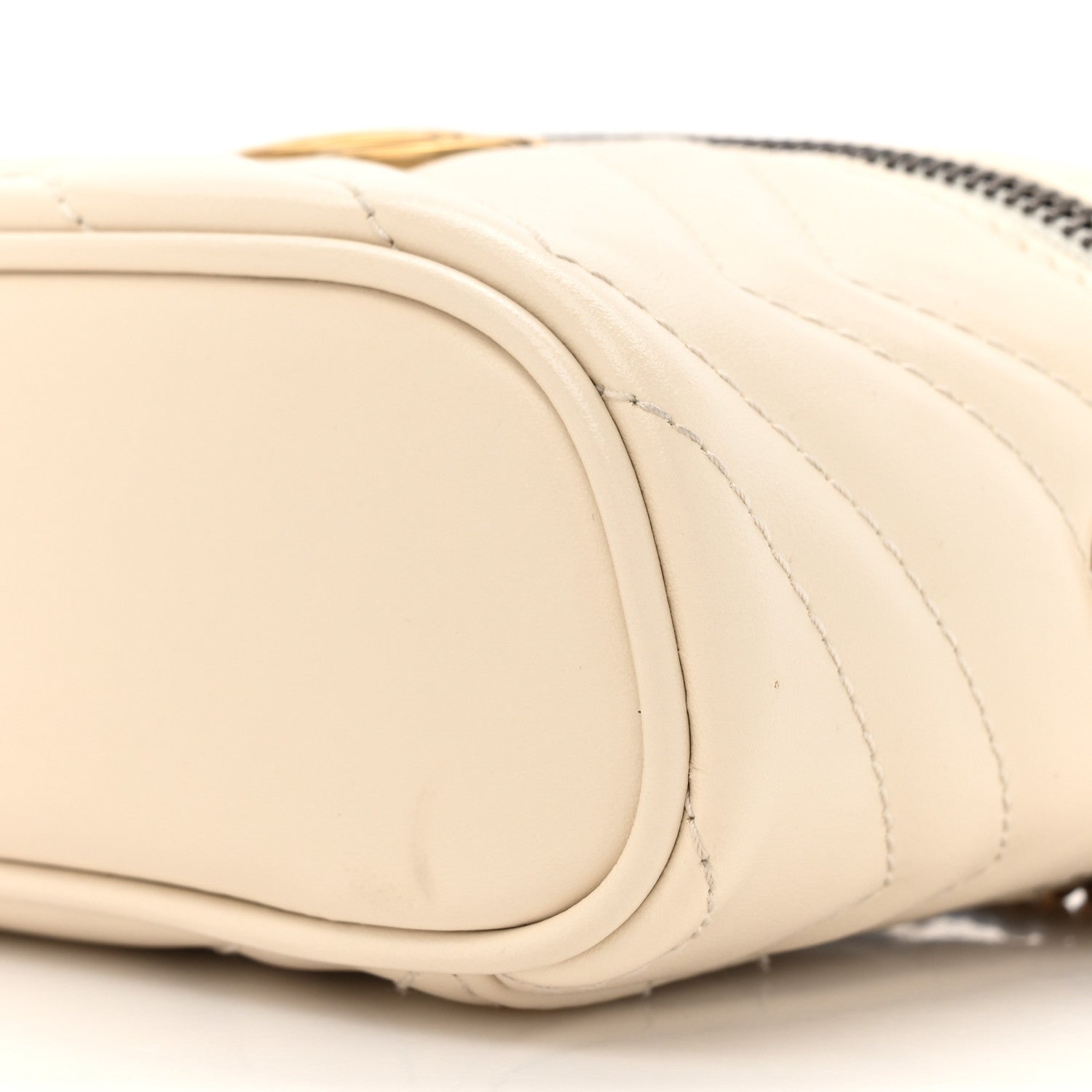 Gucci Calfskin Matelasse Chevron Mini GG Marmont Top Handle Bag Mystic White 9 of 15