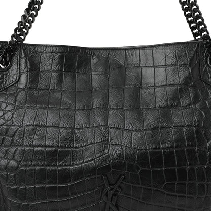 Saint Laurent Calfskin Crocodile Embossed Monogram Medium Niki Shopping Bag Black 8 of 10