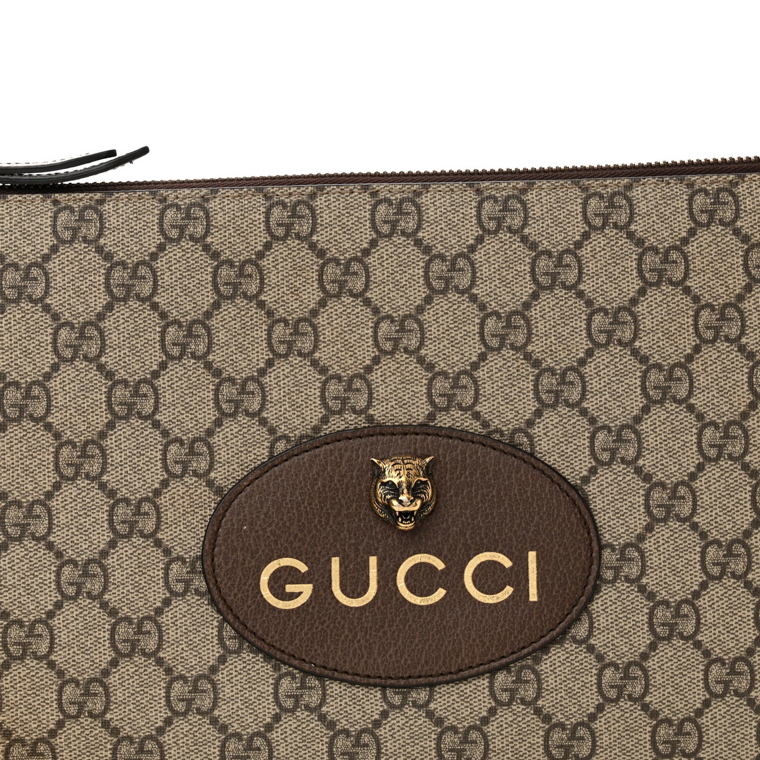 Gucci GG Supreme Monogram Neo Vintage Zip Wristlet Pouch Beige New Acero Crop 7 of 13