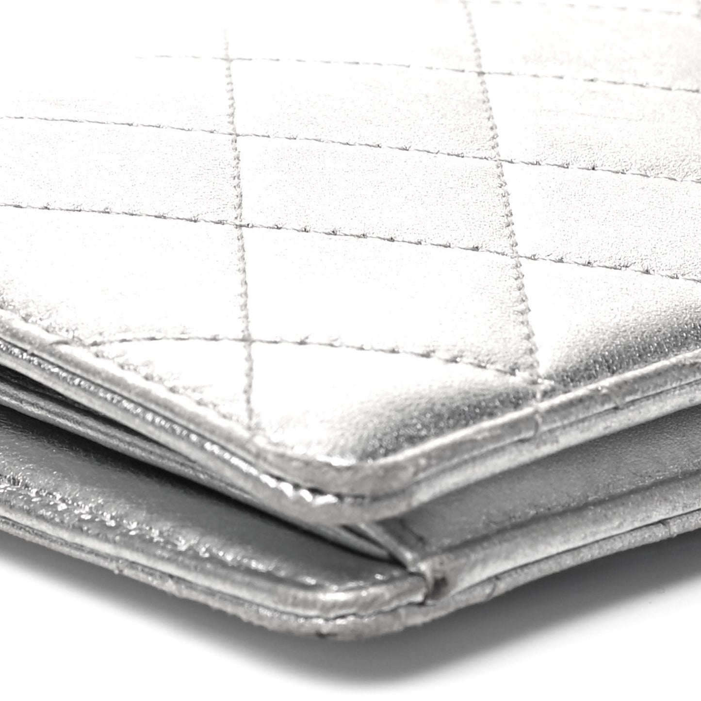 Metallic Calfskin Quilted Yen Wallet Dark Silver