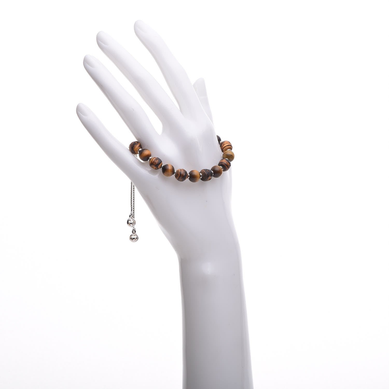 Gucci Sterling Silver Bamboo Tiger's Eye Beaded Bracelet 2 of 5