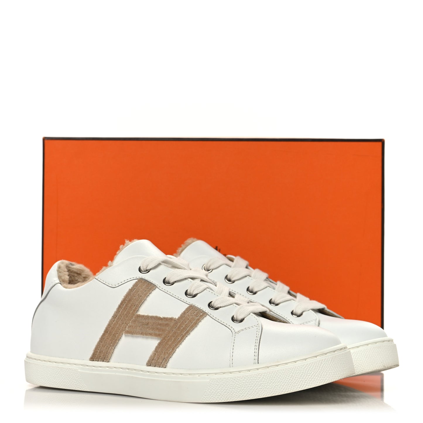 Calfskin Shearling Womens Avantage Sneakers 37.5 White Ecru