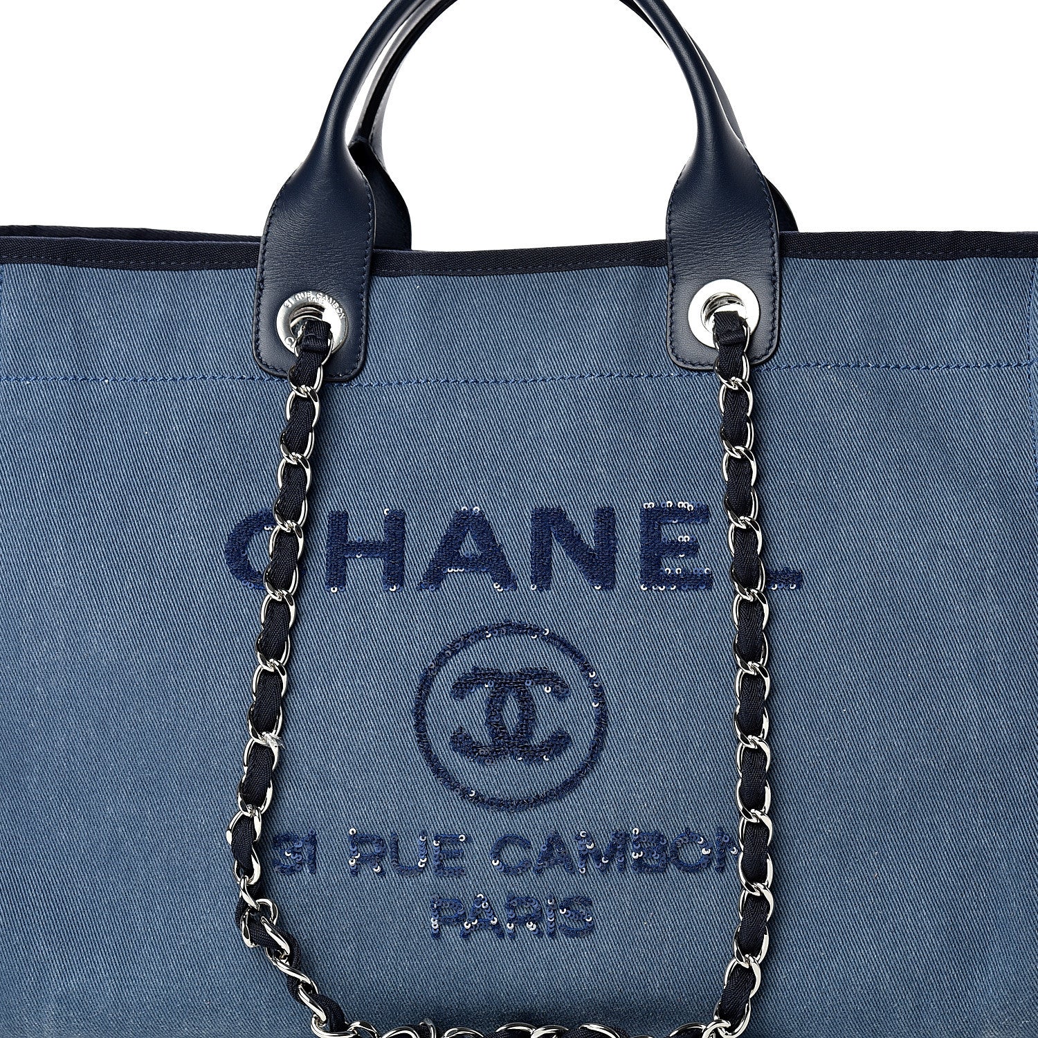 Chanel Canvas Sequin Medium Deauville Tote Navy 7 of 10