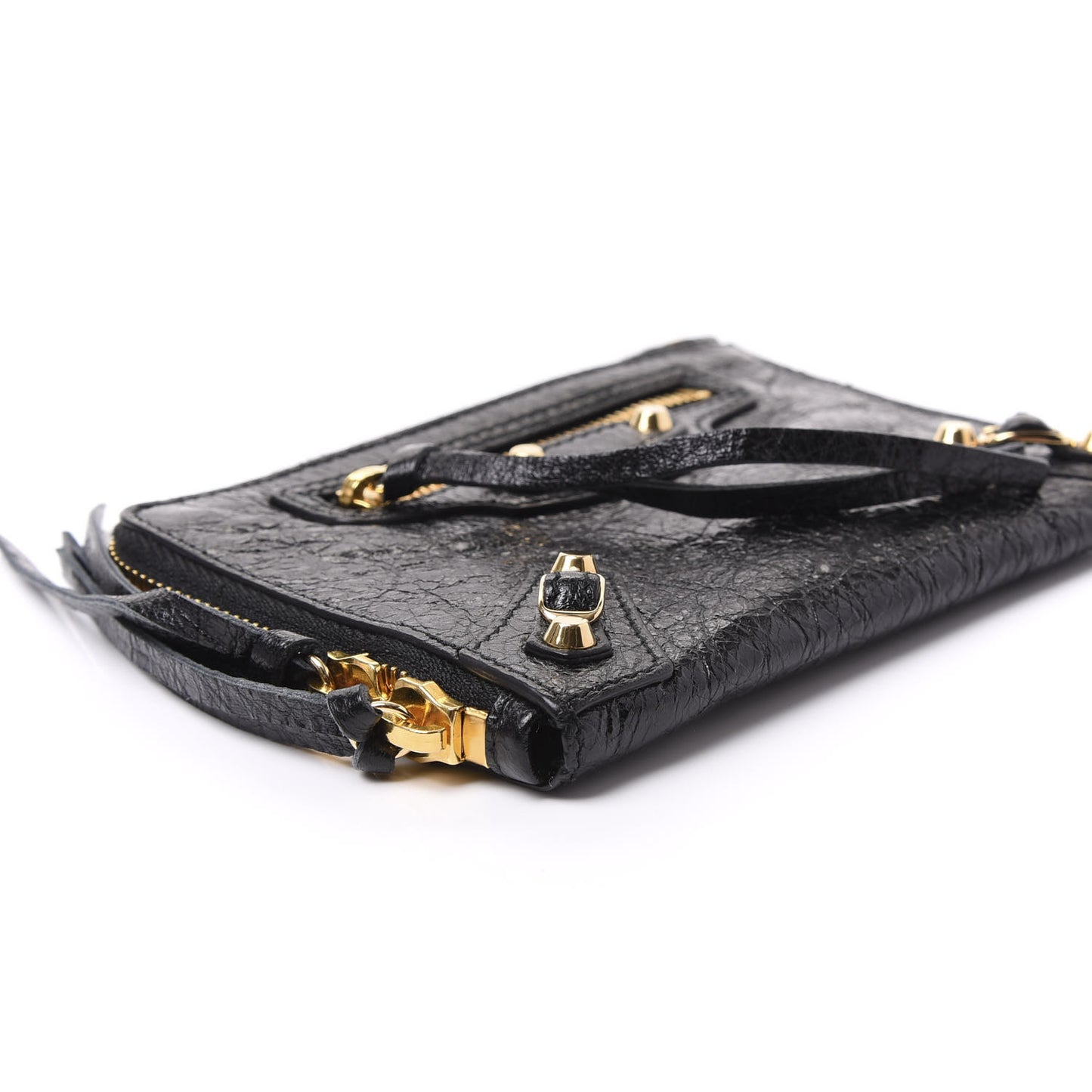 Agneau Arena Classic Gold Hardware Mini Pouch Black