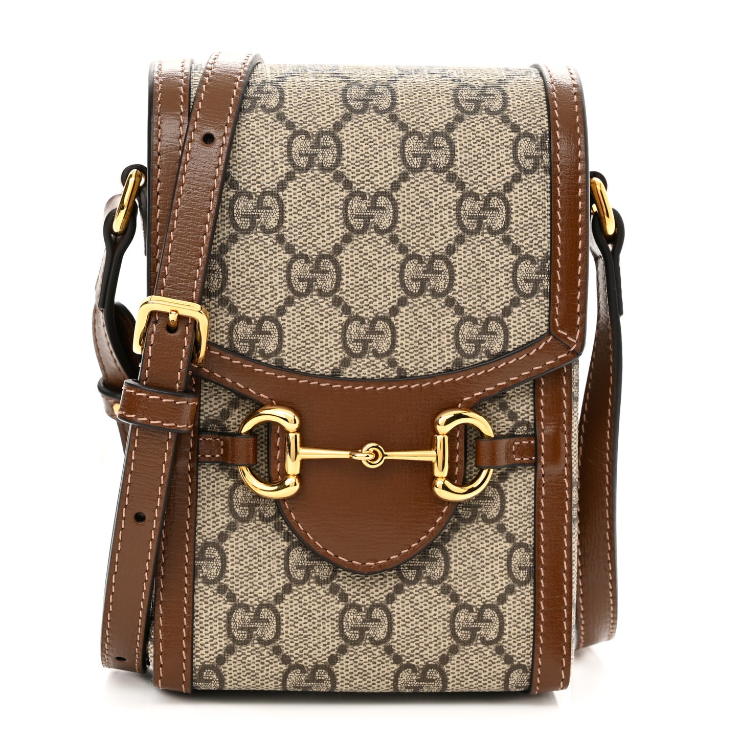 GG Supreme Monogram Mini Horsebit 1955 Crossbody Bag Beige Brown Sugar