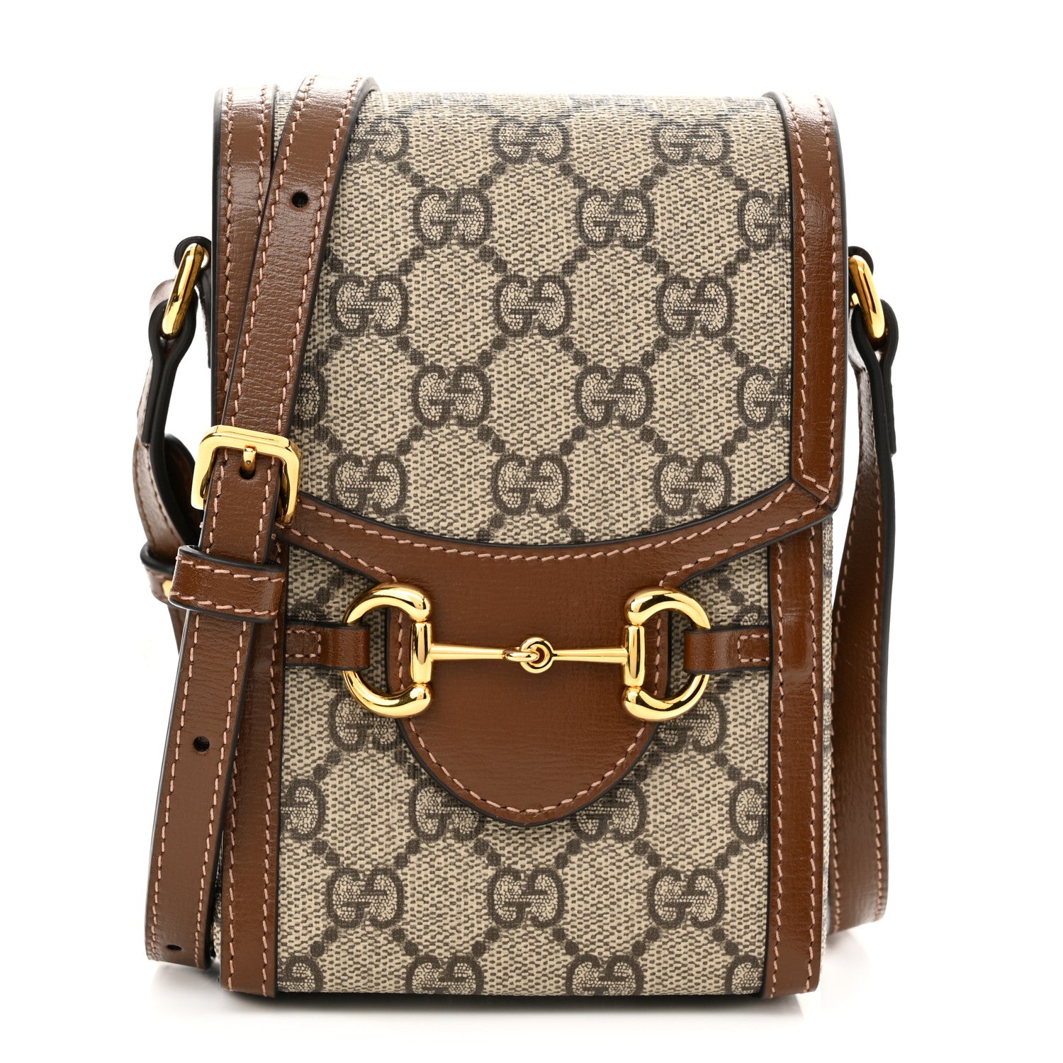 Gucci GG Supreme Monogram Mini Horsebit 1955 Crossbody Bag Beige Brown Sugar 1 of 10