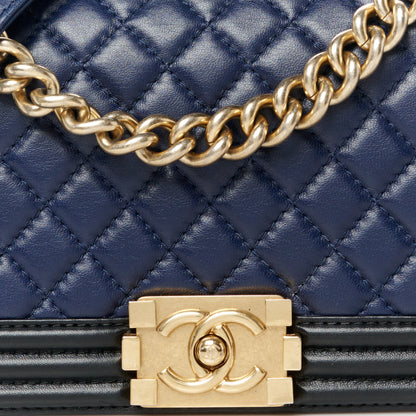 Chanel Lambskin Quilted Medium Boy Flap Blue Black 8 of 10