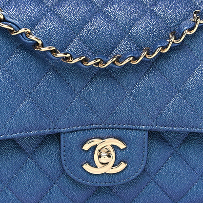 Chanel Iridescent Caviar Quilted Medium Double Flap Dark Blue 8 of 11