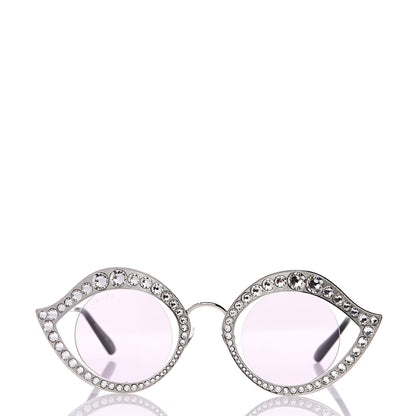 Gucci Metal Crystal Cat Eye Sunglasses GG0046S Silver 4 of 8