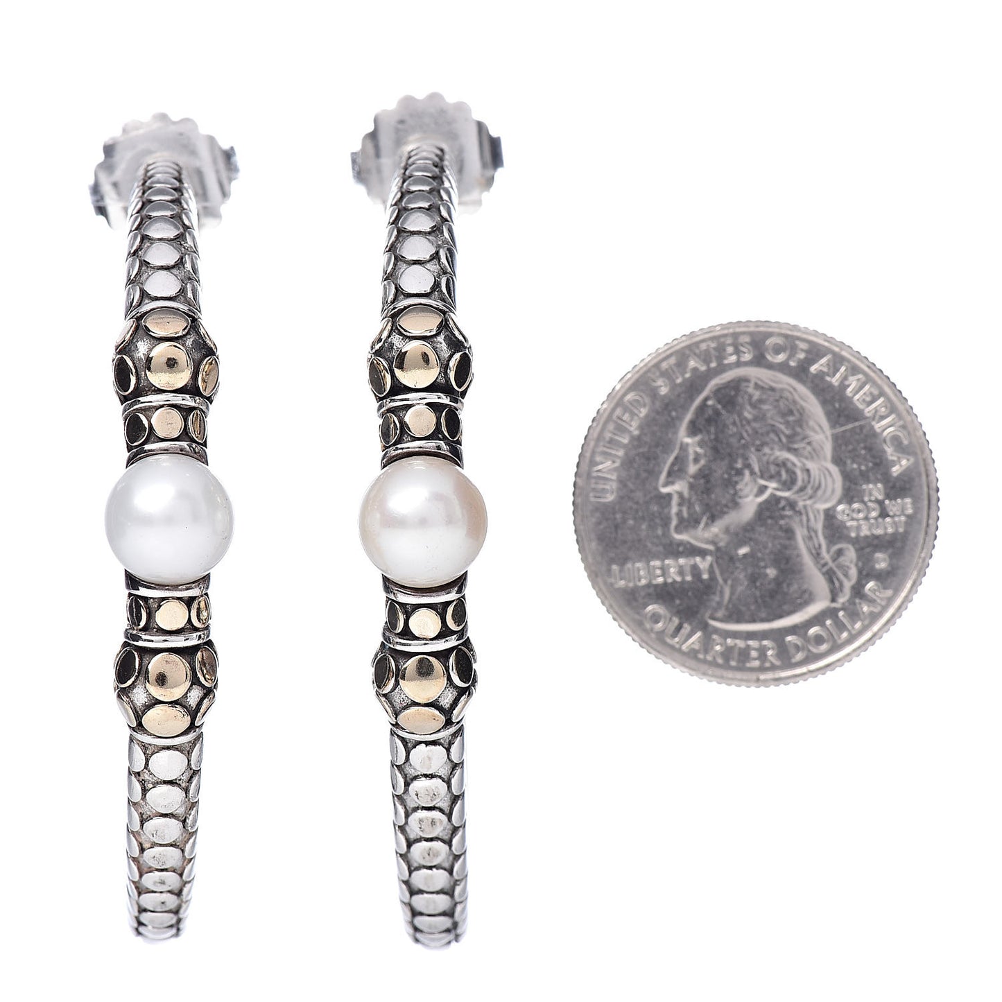 Sterling Silver 18K Yellow Gold Pearl Dots Hoop Earrings
