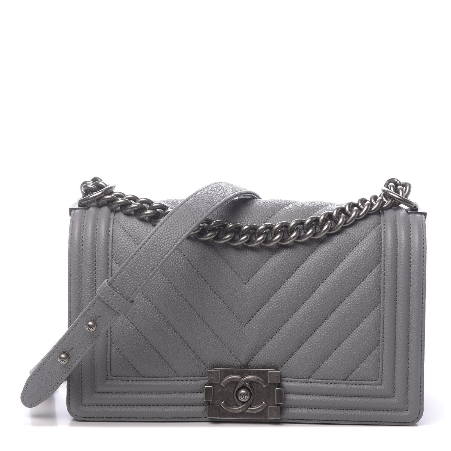 Chanel Caviar Chevron Quilted Medium Boy Flap Grey 1 of 11