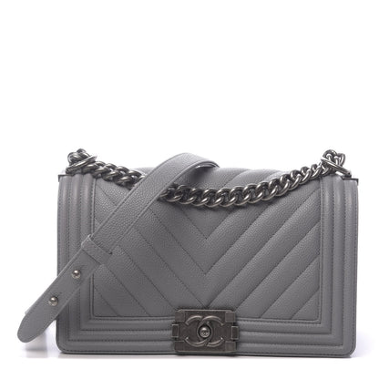 Chanel Caviar Chevron Quilted Medium Boy Flap Grey 1 of 11