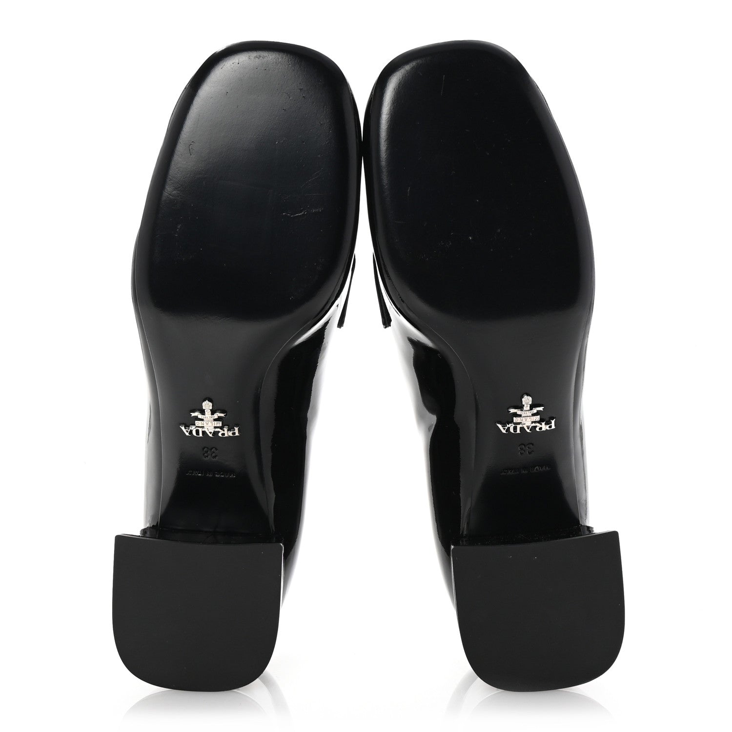 Prada Vernice Metal Triangle Logo 45mm Loafer Pumps 38 Black 6 of 9