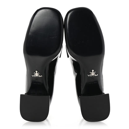 Prada Vernice Metal Triangle Logo 45mm Loafer Pumps 38 Black 6 of 9