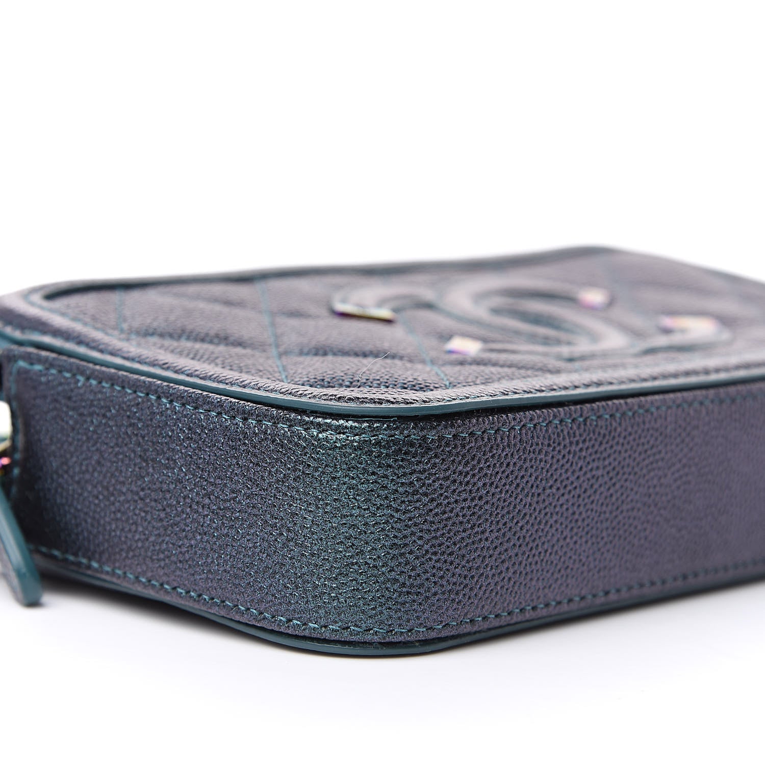 Chanel Iridescent Caviar Quilted CC Filigree Clutch With Chain Dark Turquoise 11 of 13