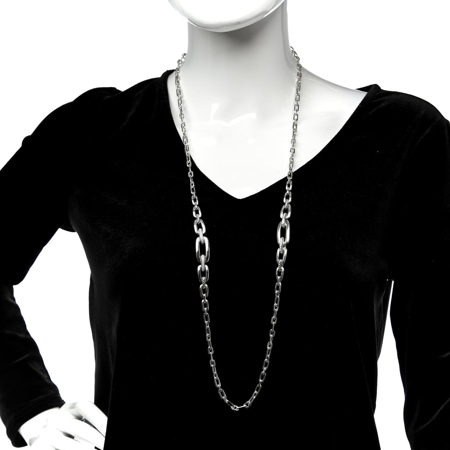 Sterling Silver Diamond Wellesley Long Chain Link Necklace