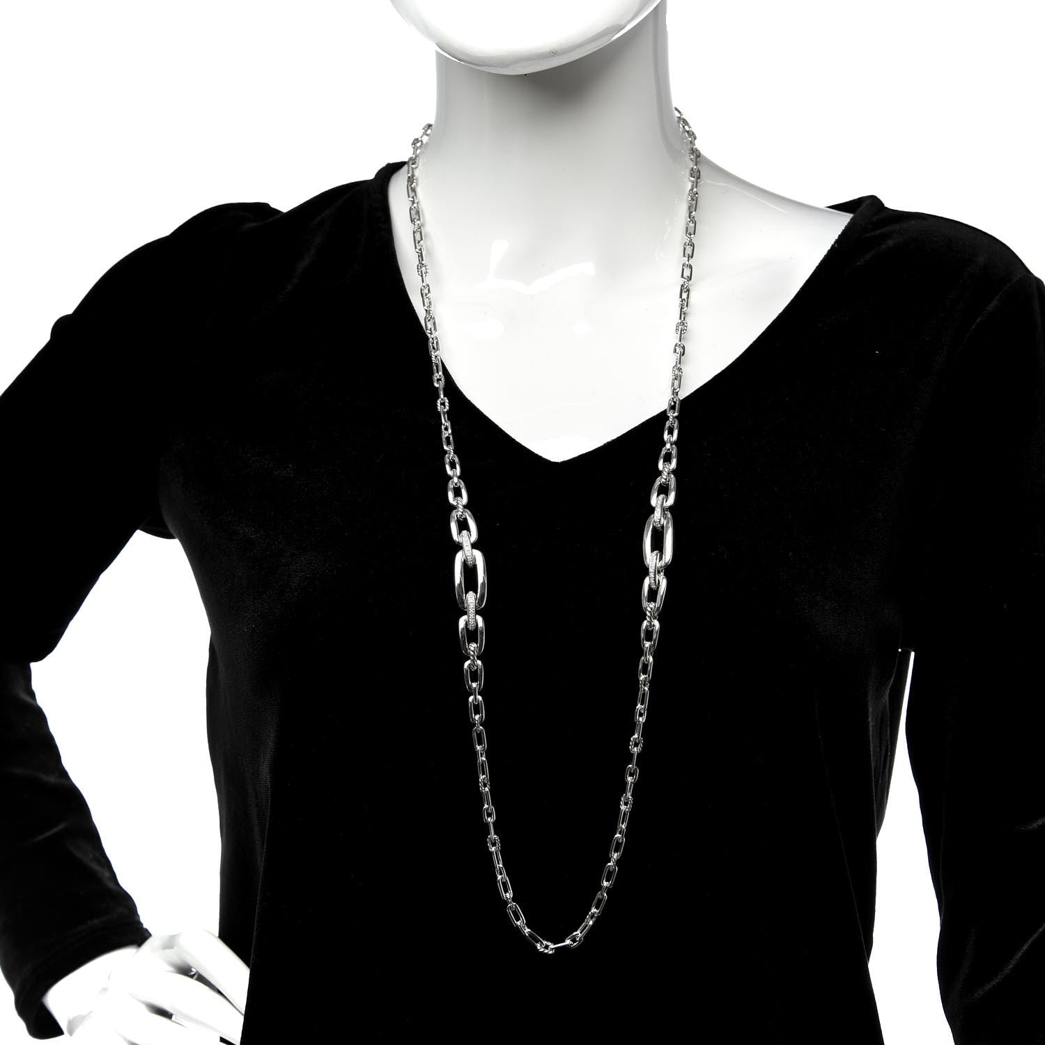 David Yurman Sterling Silver Diamond Wellesley Long Chain Link Necklace 2 of 4