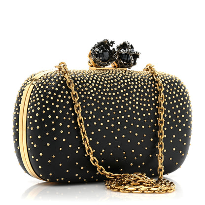 Alexander McQueen Crystal Nappa Queen and King Skull Box Chain Clutch Black Gold 3 of 9
