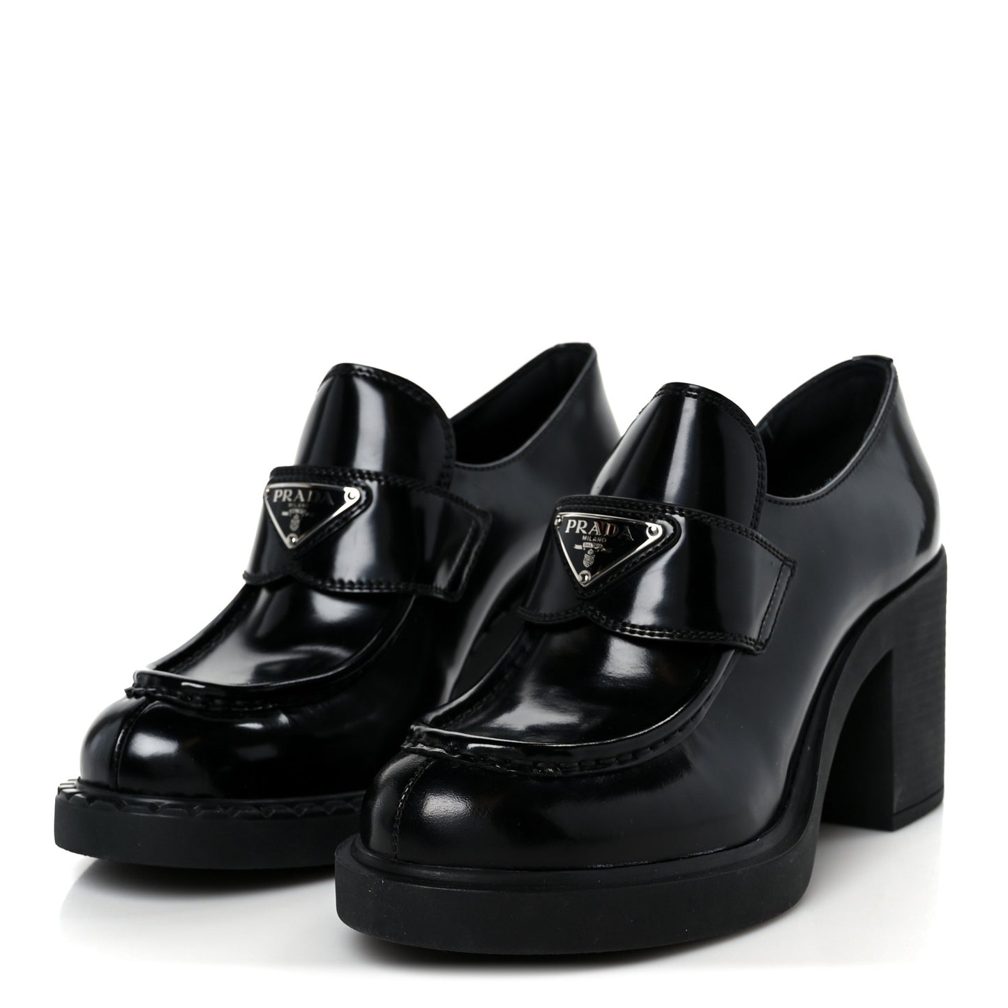 Spazzolato Metal Triangle Logo 85mm Loafers 40 Black