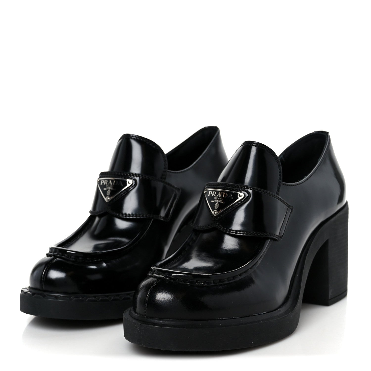 Prada Spazzolato Metal Triangle Logo 85mm Loafers 40 Black 4 of 10