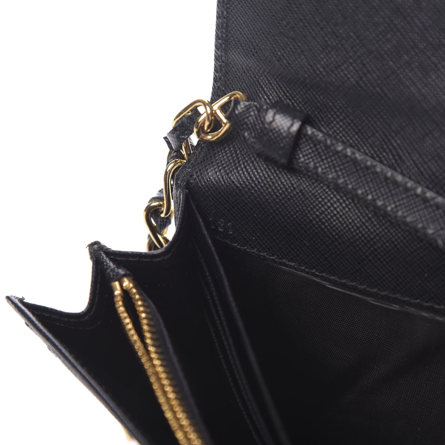 Prada Saffiano Metal Oro Chain Wallet Black 7 of 11