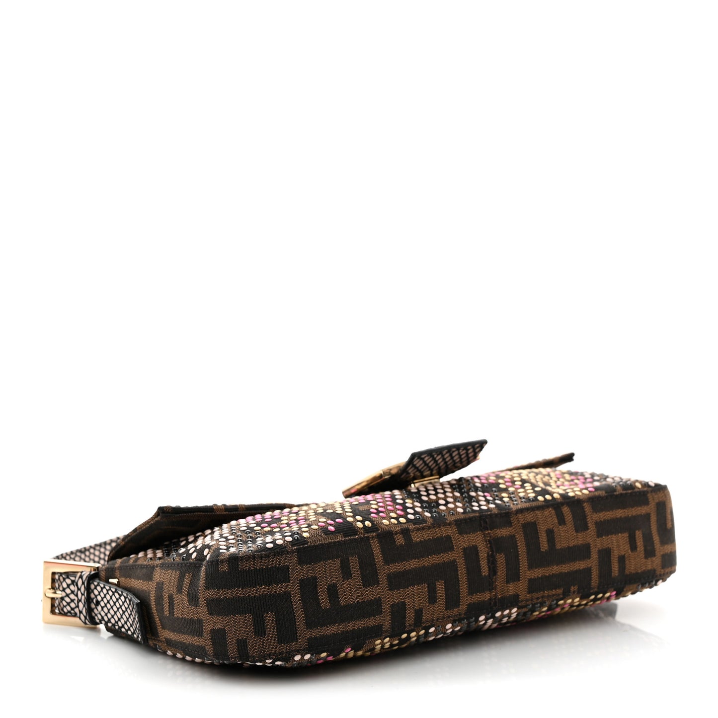 Zucca Snakeskin Studded Baguette Tobacco Multicolor