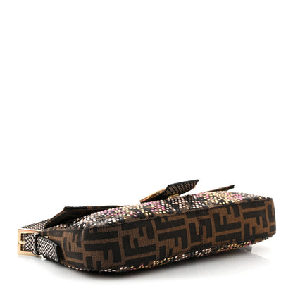 Fendi Zucca Snakeskin Studded Baguette Tobacco Multicolor 4 of 9