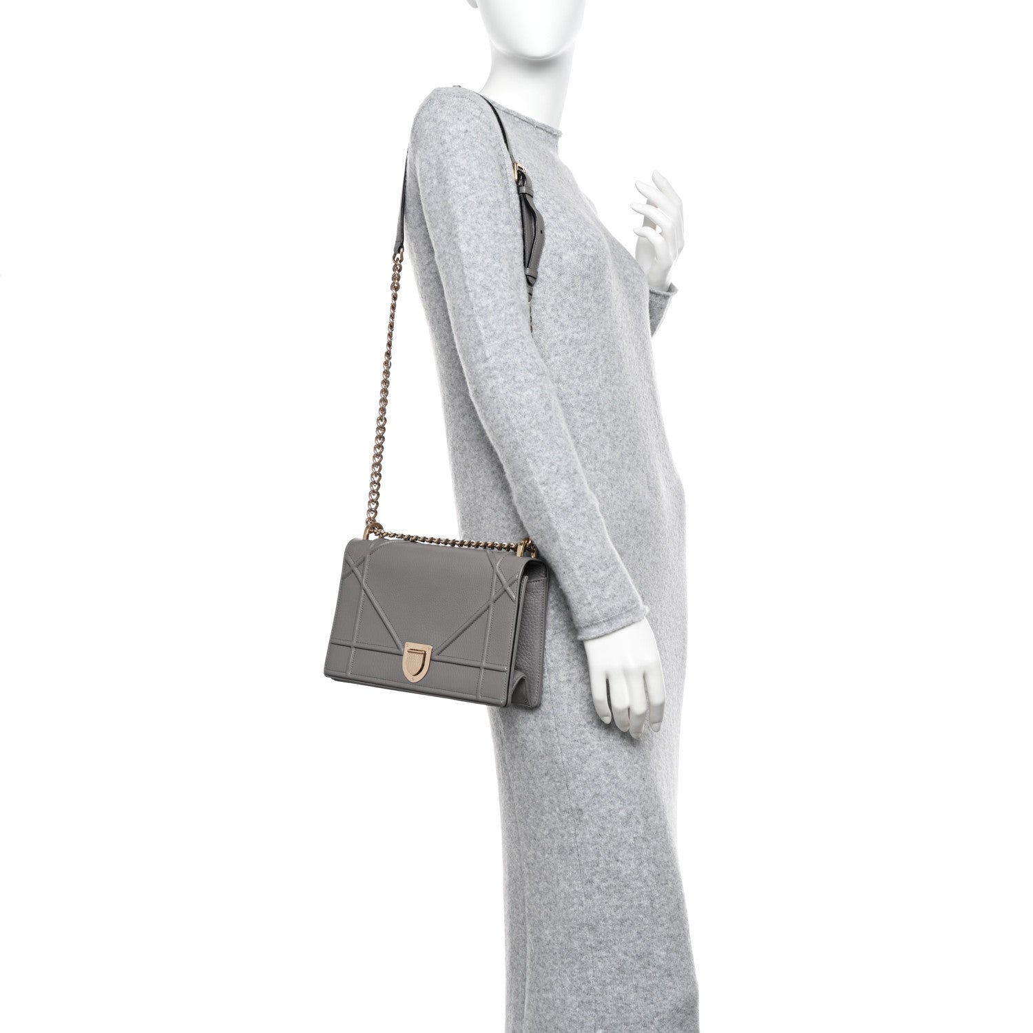 Christian Dior Grained Calfskin Medium Diorama Flap Bag Gris 2 of 10