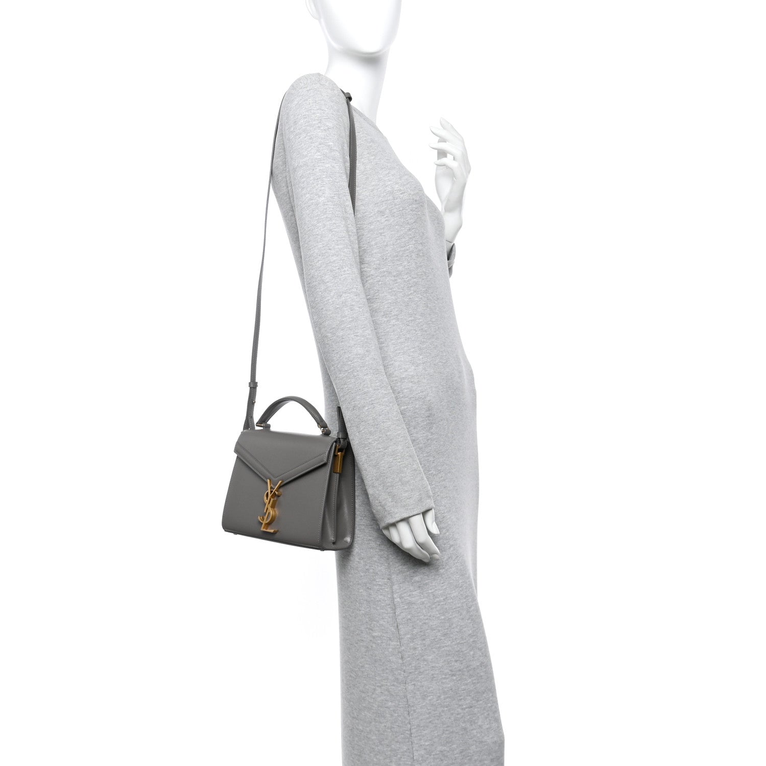 Saint Laurent Grain de Poudre Mini Classic Monogram Cassandra Top Handle Pebble 2 of 9