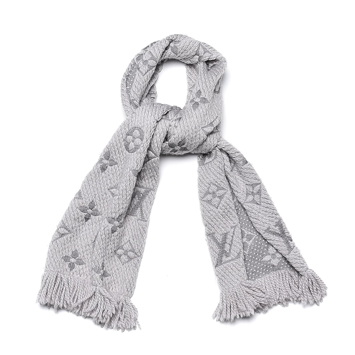 Louis Vuitton Wool Silk Logomania Scarf Pearl Grey 1 of 5