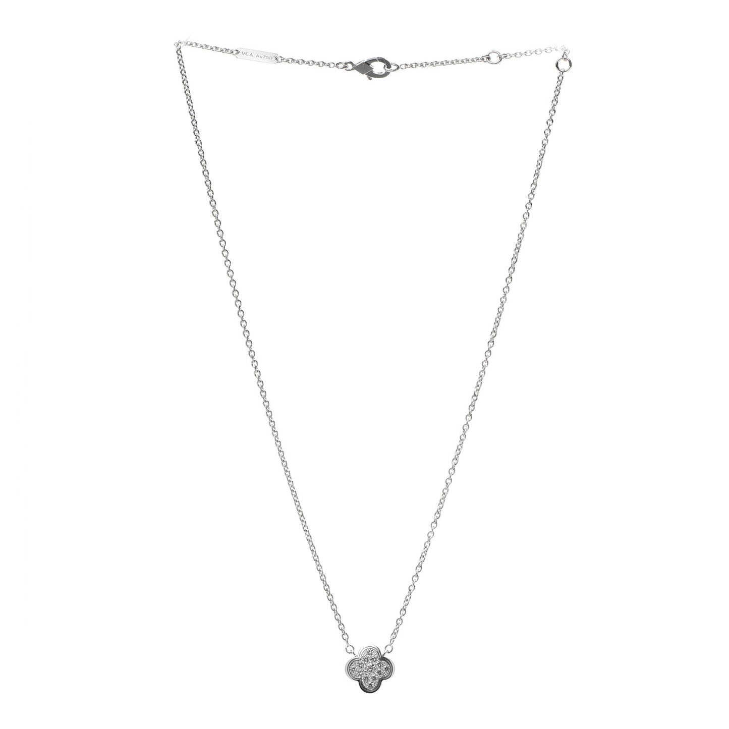 18K White Gold Diamond Pure Alhambra Pendant Necklace