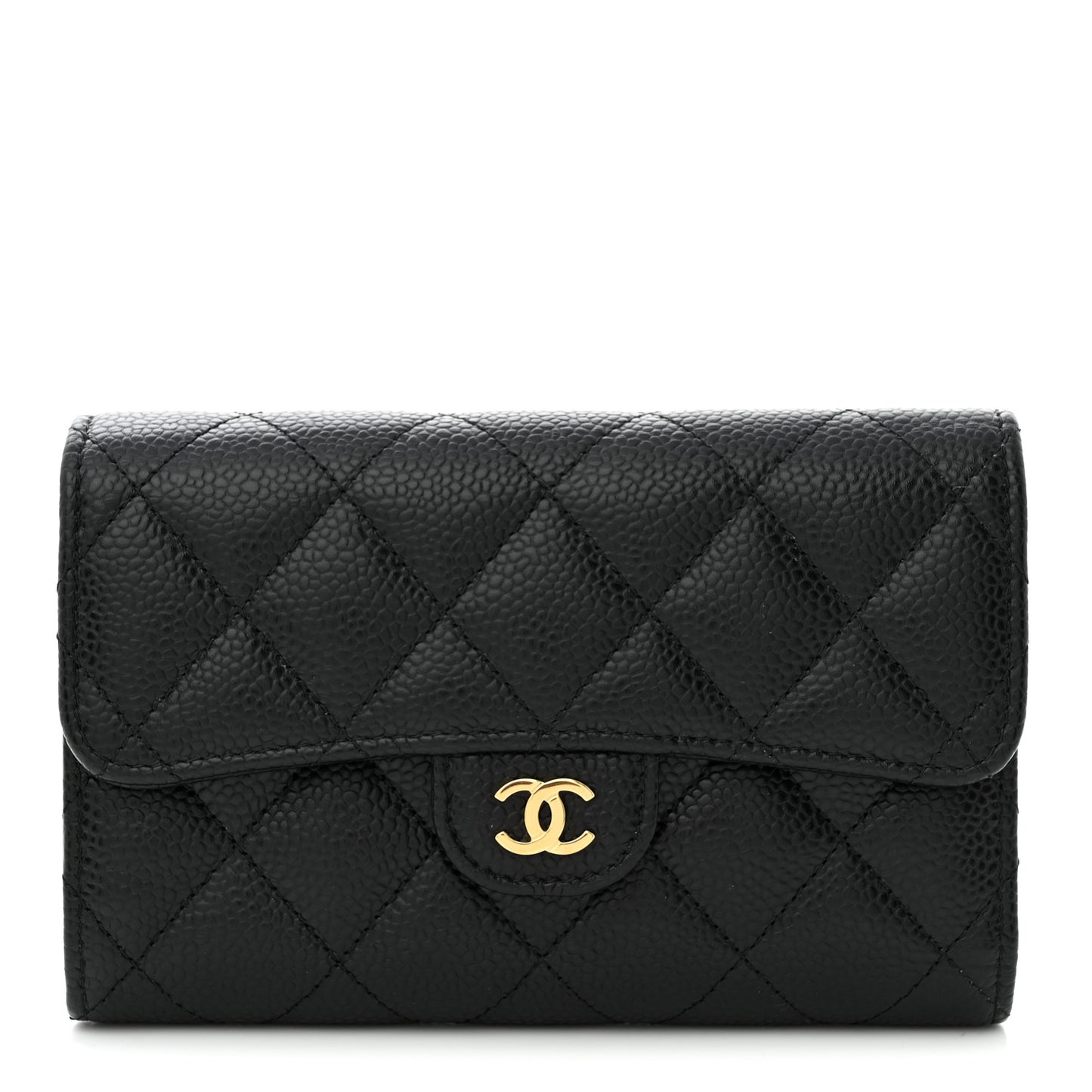 Caviar Quilted Medium Flap Wallet Black