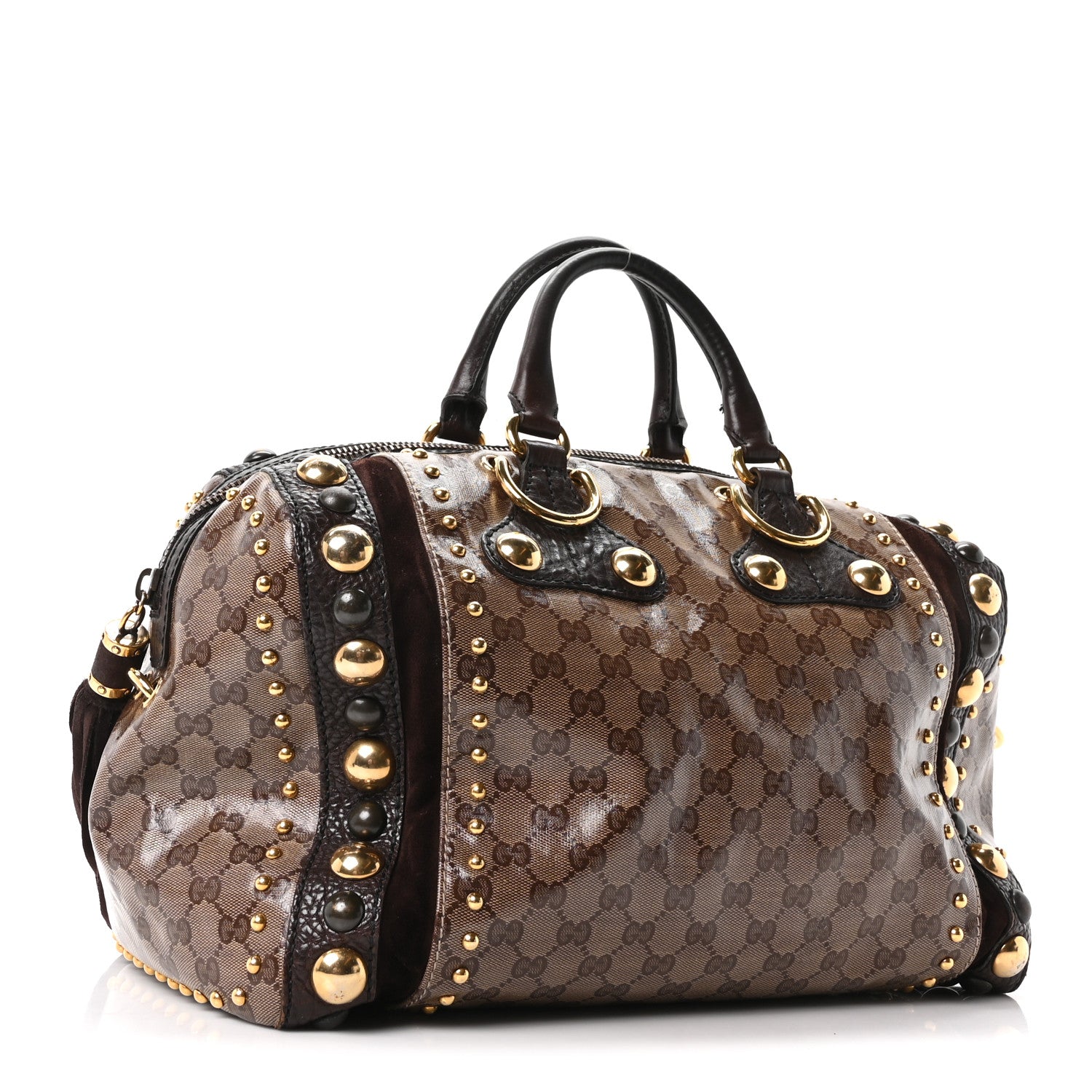 Gucci Crystal Monogram Studded Large Babouska Boston Dark Brown 3 of 10