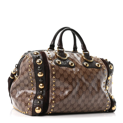 Gucci Crystal Monogram Studded Large Babouska Boston Dark Brown 3 of 10