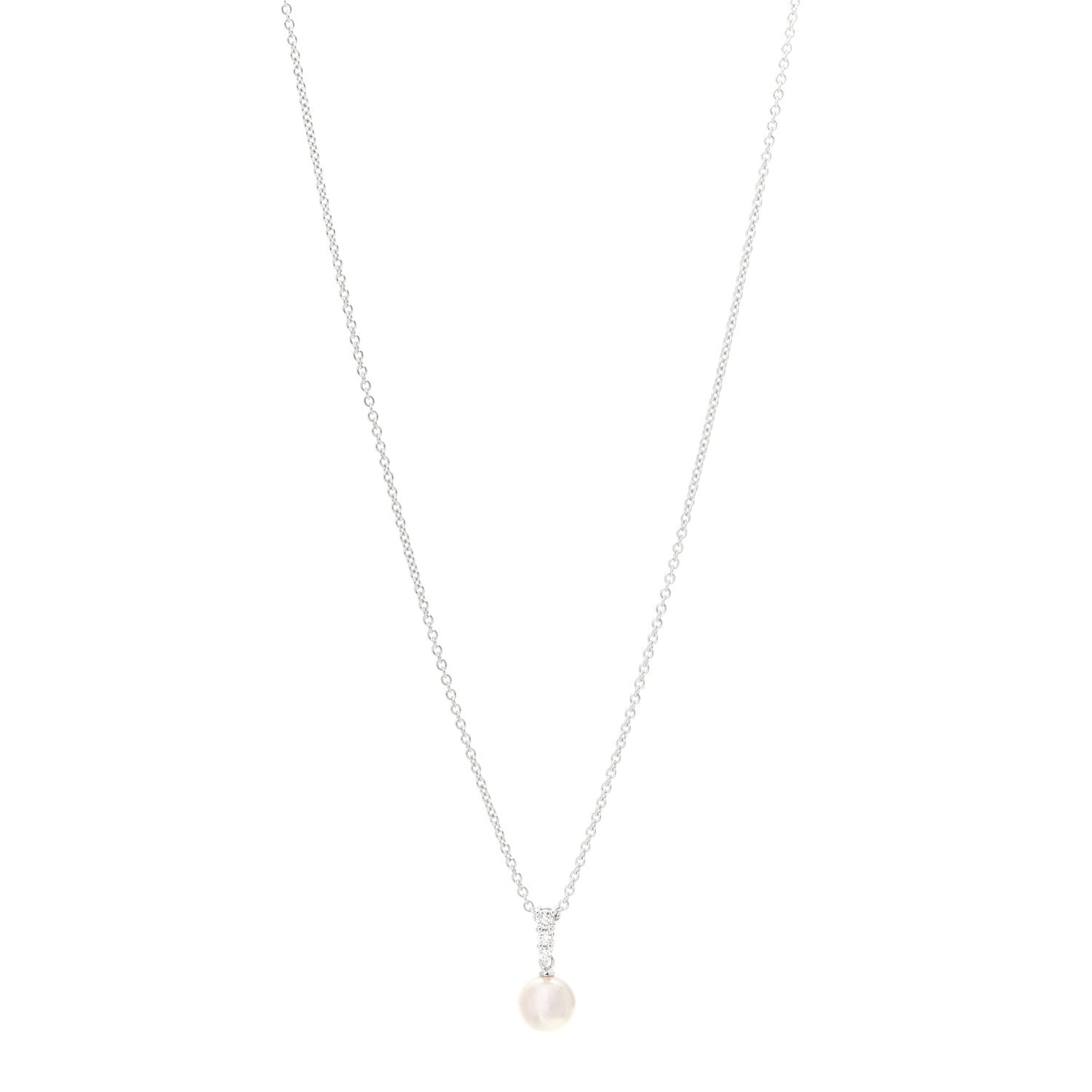 18K White Gold Diamond Akoya Pearl 8mm Morning Dew Pendant Necklace