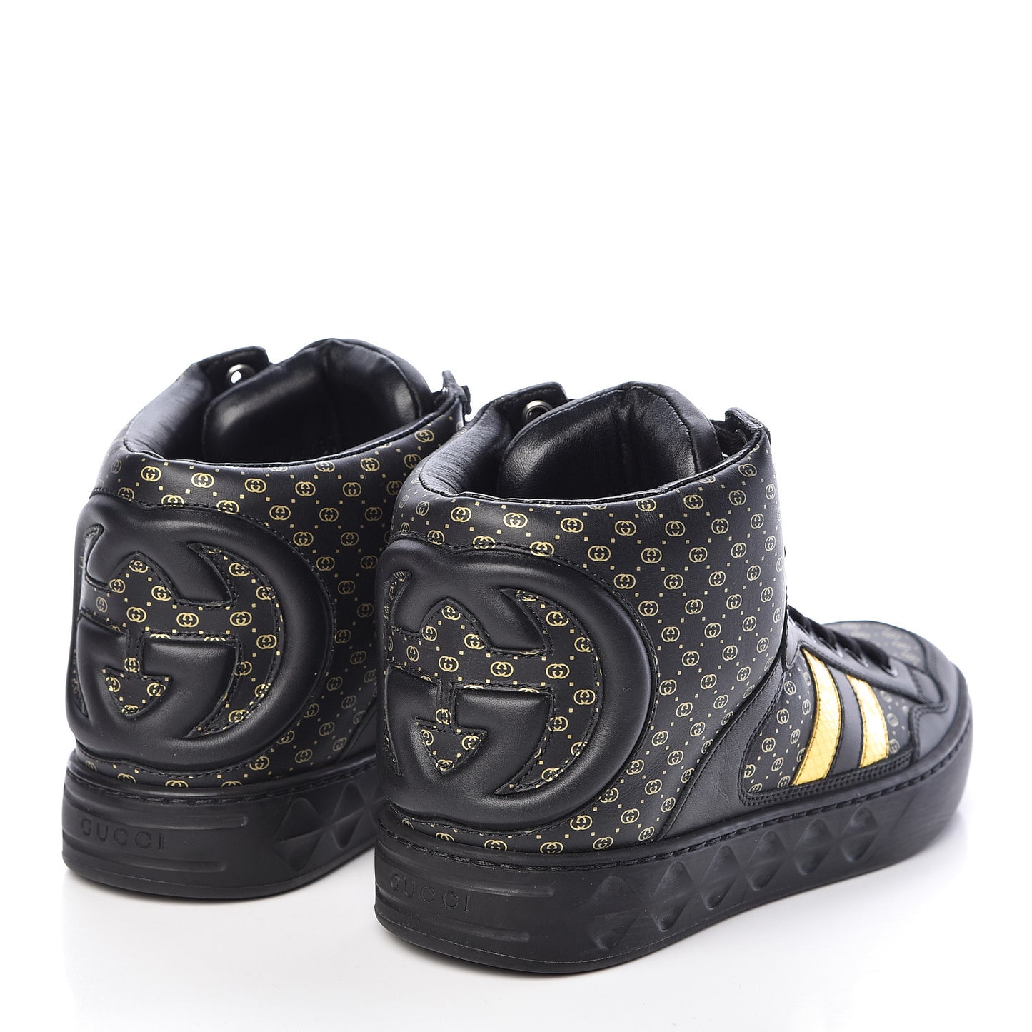 X DAPPER DAN Calfskin Laminated Ayers GG Micro Monogram High Top Sneakers 36 Black